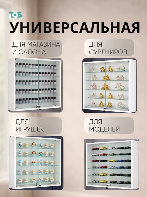 ТОБ.РУ Витрина настенная №1-5А с пятью прозрачными полками, Белый, белый, фото 3