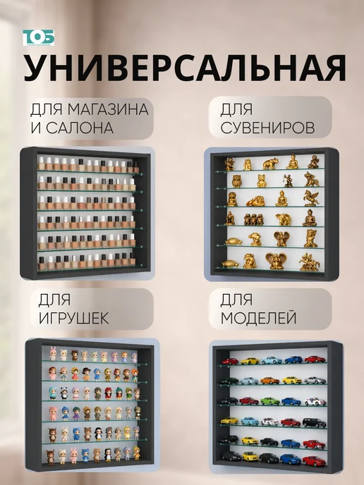ТОБ.РУ Витрина настенная №1-5Г открытая с пятью полками, Черный, 15 г, фото 3