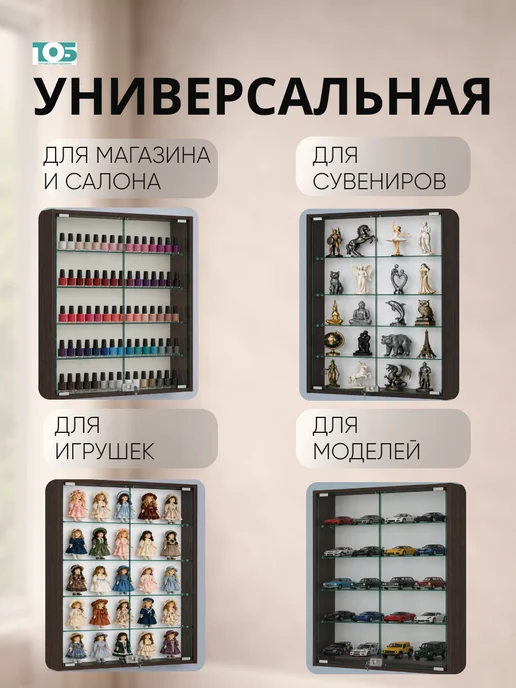 ТОБ.РУ Витрина настенная №2-1А высокая, Дуб Венге, коричневый, фото 3