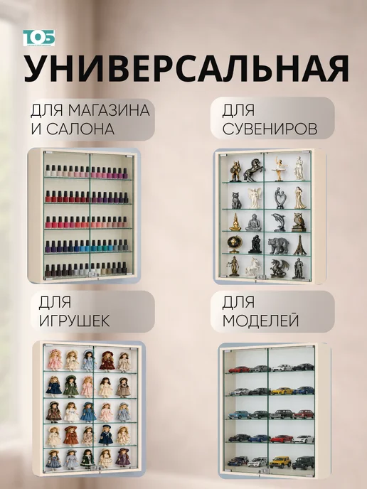 ТОБ.РУ Витрина настенная №2-1А высокая, Крем Вайс, бежевый, фото 3