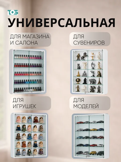 ТОБ.РУ Витрина настенная №2-1А высокая, Серый, белый, фото 3