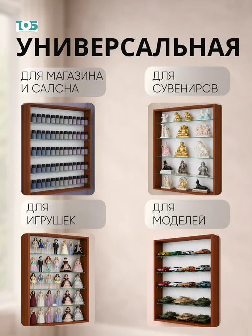 ТОБ.РУ Витрина настенная №2-1Г открытая с 4мя полками, Орех, 21 г, фото 3