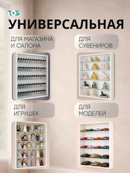 ТОБ.РУ Витрина настенная №2-1Г открытая с 4мя полками, Серый, 21 г, белый, фото 3