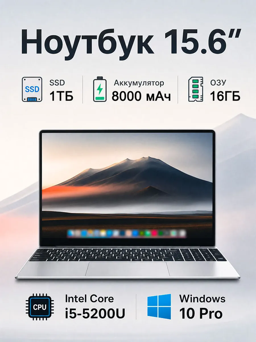 Ноутбук 15.6" i5 16ГБ RAM SSD 1ТБ игры работа учеба