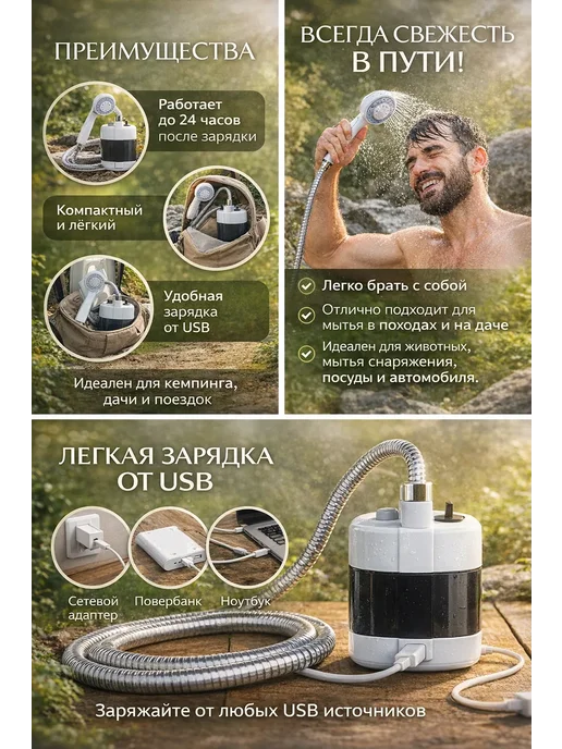 Душ портативный походный для дачи, 5 л, фото 2