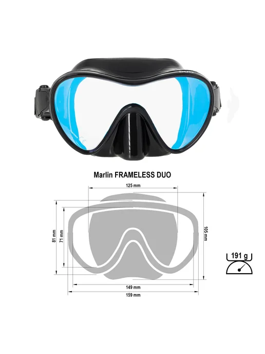 Marlin Маска для подводной охоты FRAMELESS DUO просветленное стекло, черный, фото 5