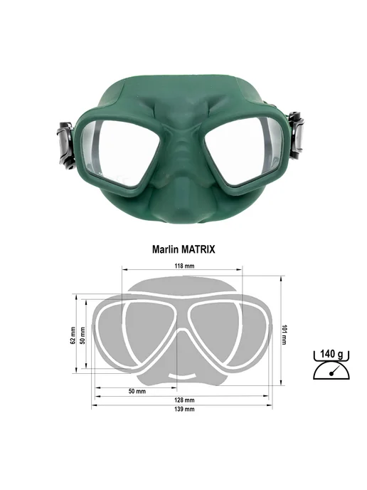 Marlin Маска для фридайвинга и подводной охоты MATRIX, коричневый, зеленый, фото 5