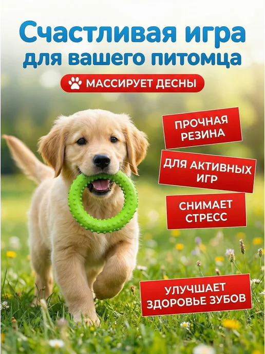 Кадет Игрушка для собак пуллер кольцо резиновое, зеленый, фото 2