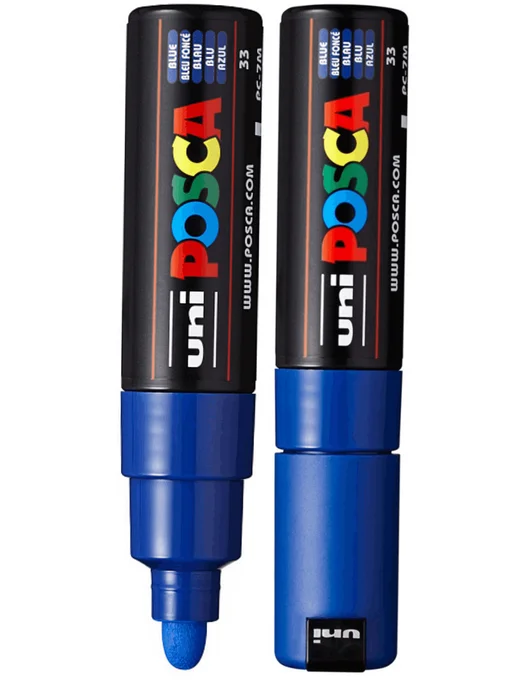 UNI Маркер POSCA PC-7M наконечник 4,5-5,5мм чёрный, синий, фото 3