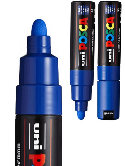 UNI Маркер POSCA PC-7M наконечник 4,5-5,5мм чёрный, синий, фото 4