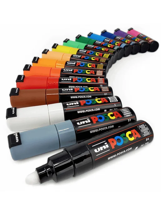 UNI Маркер POSCA PC-7M наконечник 4,5-5,5мм чёрный, синий, фото 6