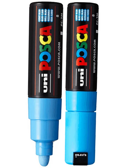 UNI Маркер POSCA PC-7M наконечник 4,5-5,5мм чёрный, голубой, фото 3