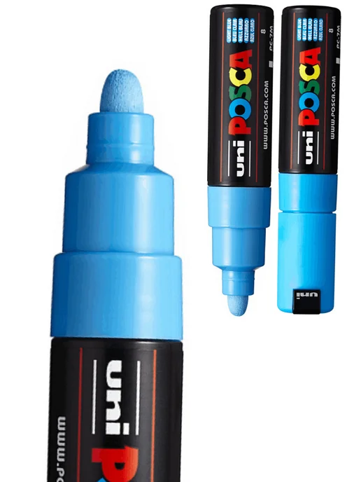 UNI Маркер POSCA PC-7M наконечник 4,5-5,5мм чёрный, голубой, фото 4