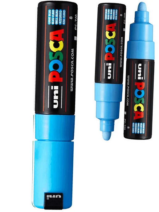 UNI Маркер POSCA PC-7M наконечник 4,5-5,5мм чёрный, голубой, фото 5