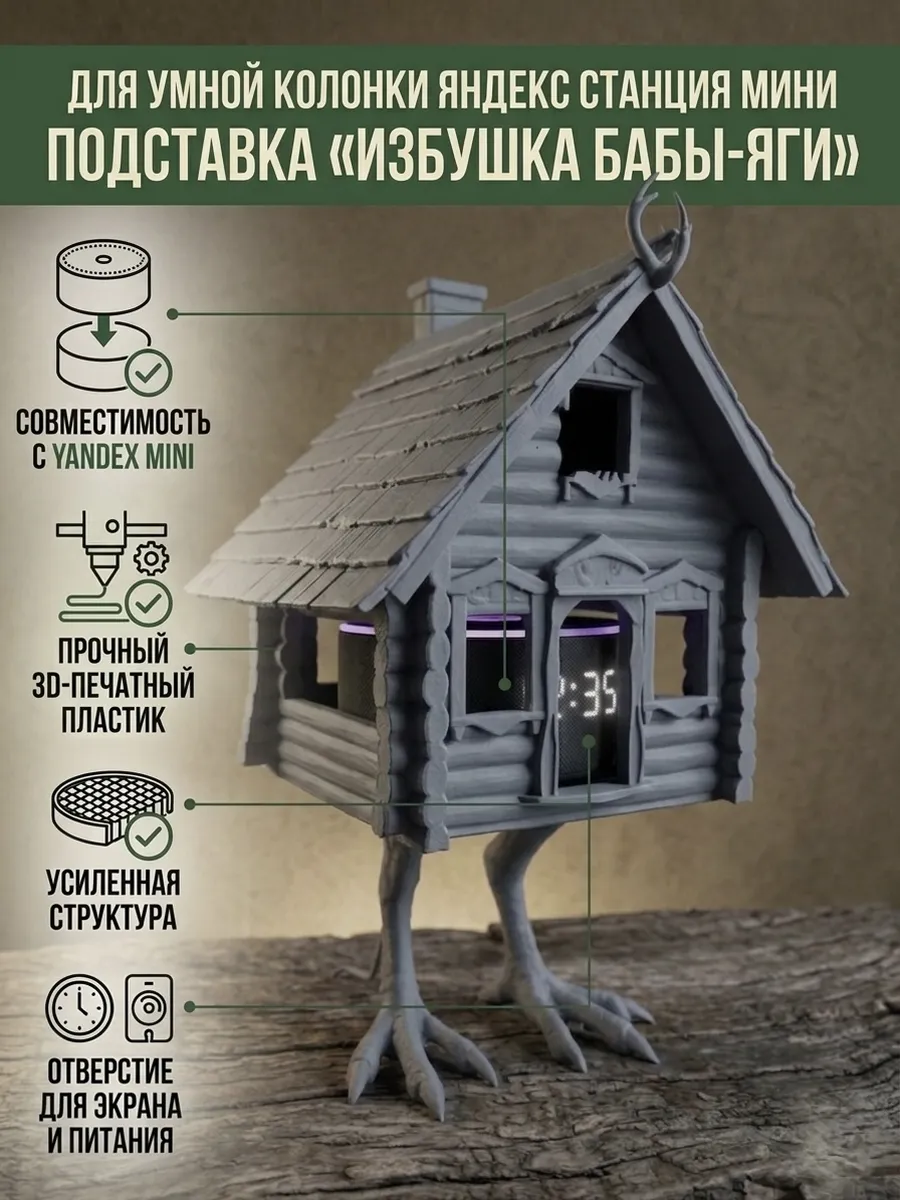 Подставка для Яндекс Станции Мини Избушка, серый...