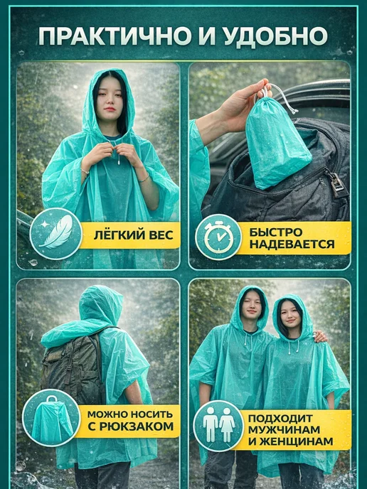 всё моё Дождевик защита от дождя и ветра, голубой, фото 3