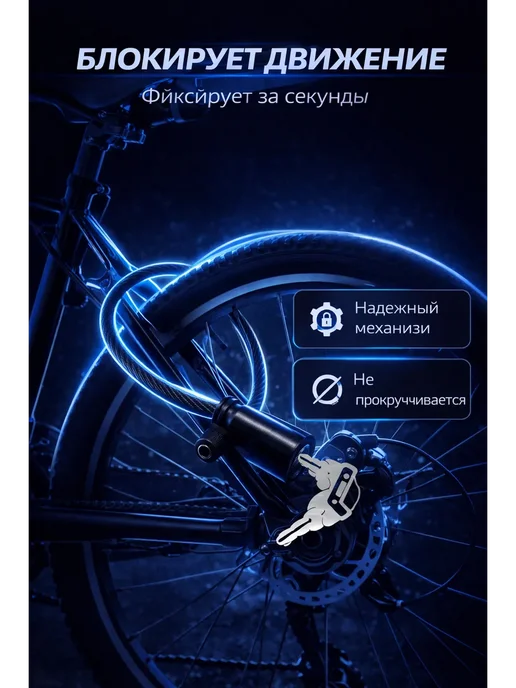 НУР1 Велозамок тросовый с ключом для велосипеда, вариант, фото 3