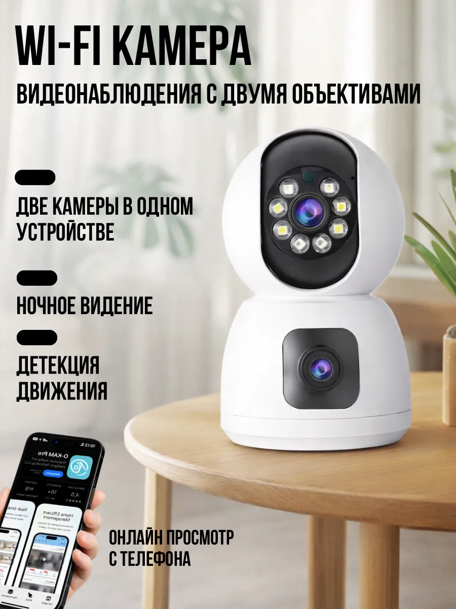 Wi-Fi камера видеонаблюдения 360° с двумя объективами
