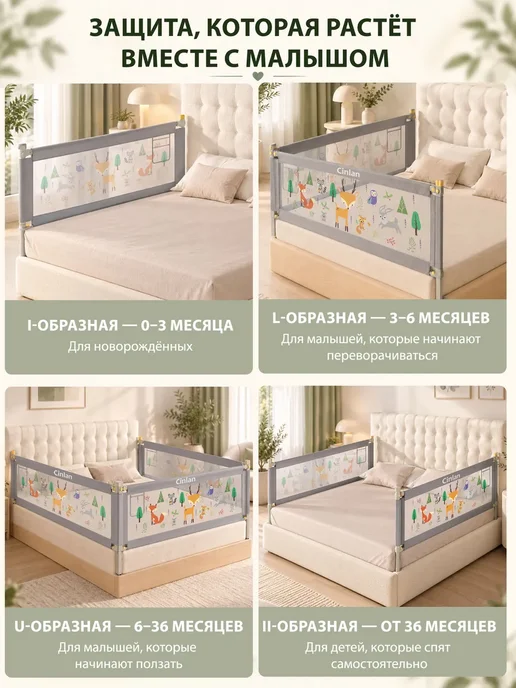 CINLAN Защитный барьер для кровати 180 см, 1 шт детское ограждение, 1 шт, фото 2