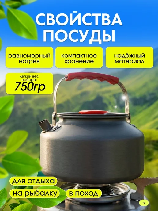 Туристический набор посуды походный 7в1, черный, фото 2