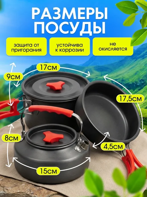 Туристический набор посуды походный 7в1, черный, фото 3