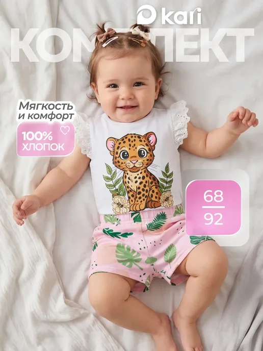 Kari baby Костюм для новорожденных девочек футболка шорты, белый
