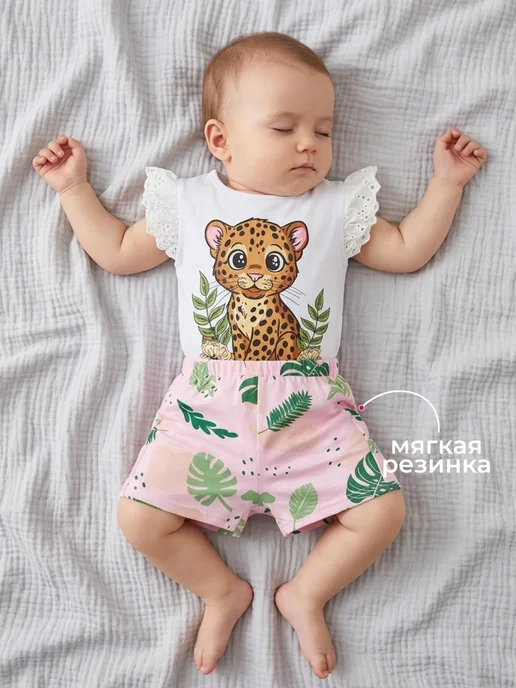 Kari baby Костюм для новорожденных девочек футболка шорты, белый, фото 2