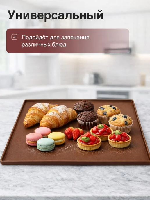 Силиконовый коврик для выпечки с бортиками, коричневый, фото 4