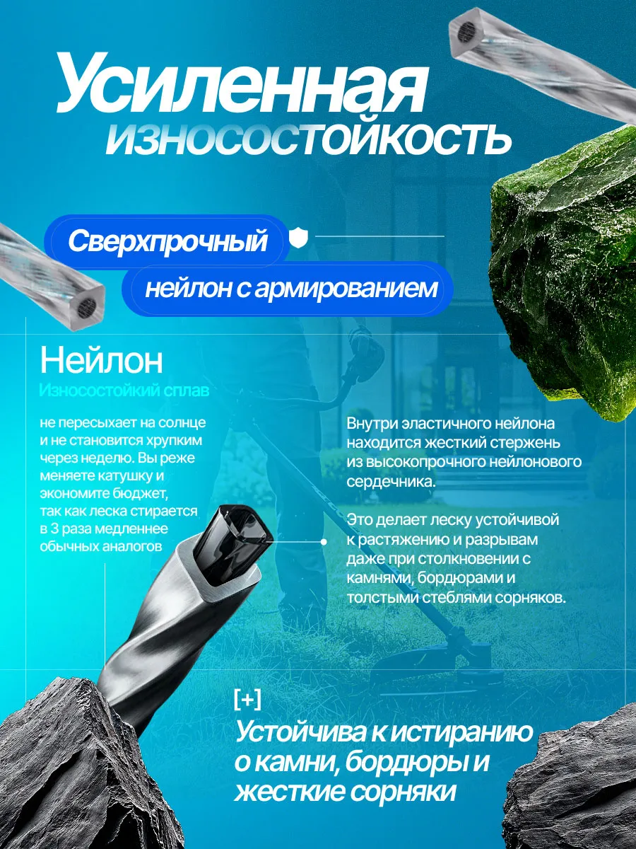 Леска для триммера 3мм витой квадрат с сердечником — фото 5