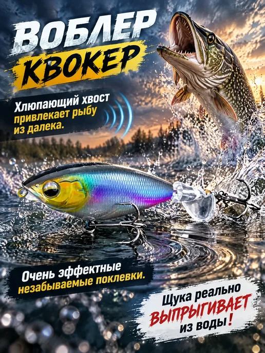 Proberos Воблер квокер (17гр. 10см.) на щуку с вращающимся хвостом, 12 г, фото 2