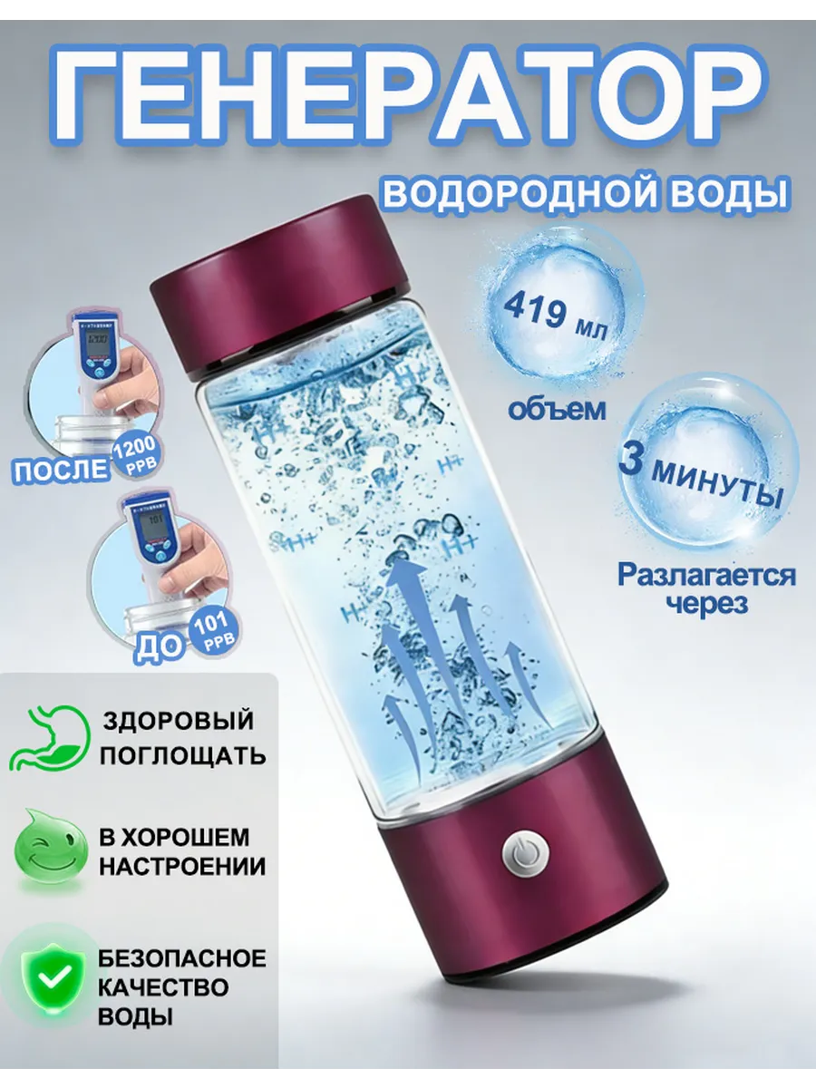 Портативная бутылка генератор ионизатор водородной воды