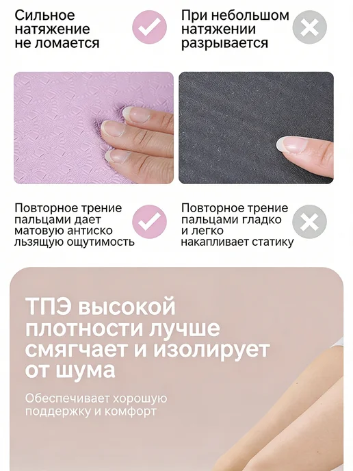 коврик для йоги нескользящий толстый, TPE,183*80*0.6 см, 183x80, фото 4