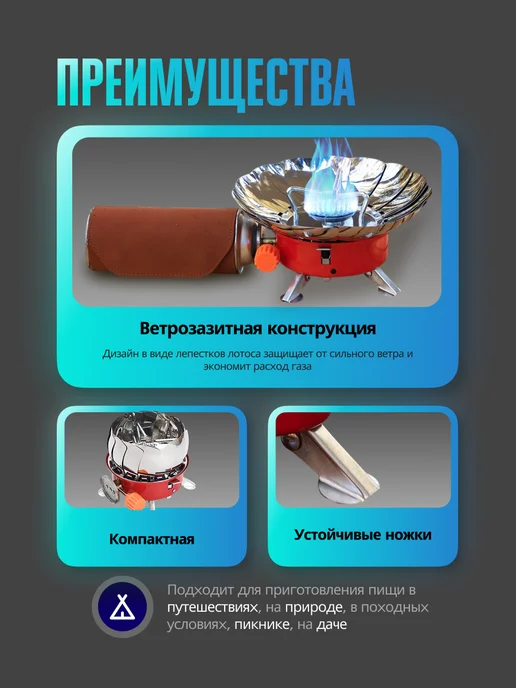 Газовая плита туристическая походная лепестковая, серый, фото 5
