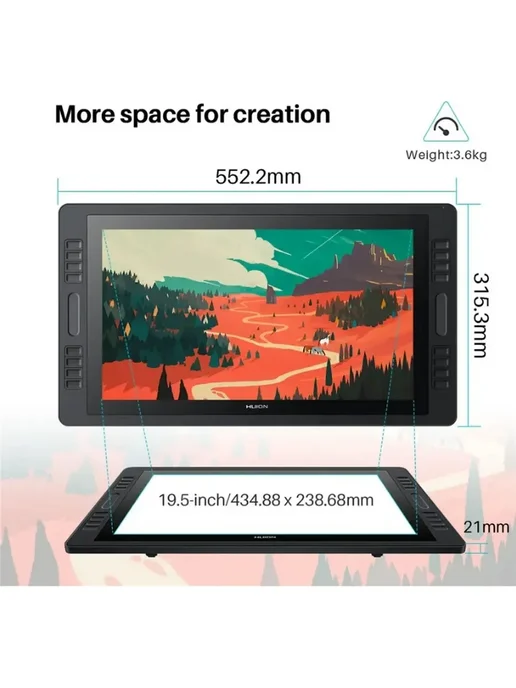 Huion Интерактивный дисплей KAMVAS Pro 20, черный, фото 7