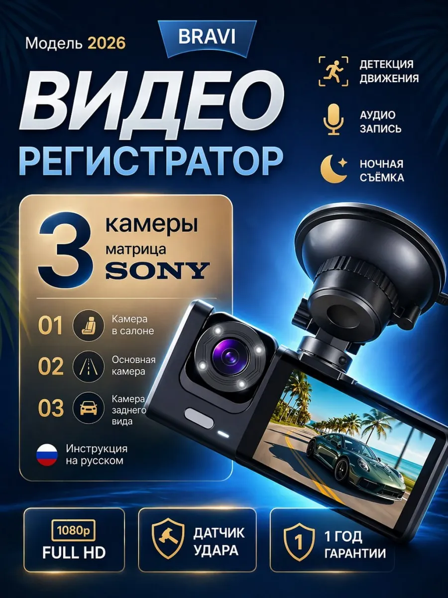 Видеорегистратор для автомобиля 3в1 с камерой заднего вида