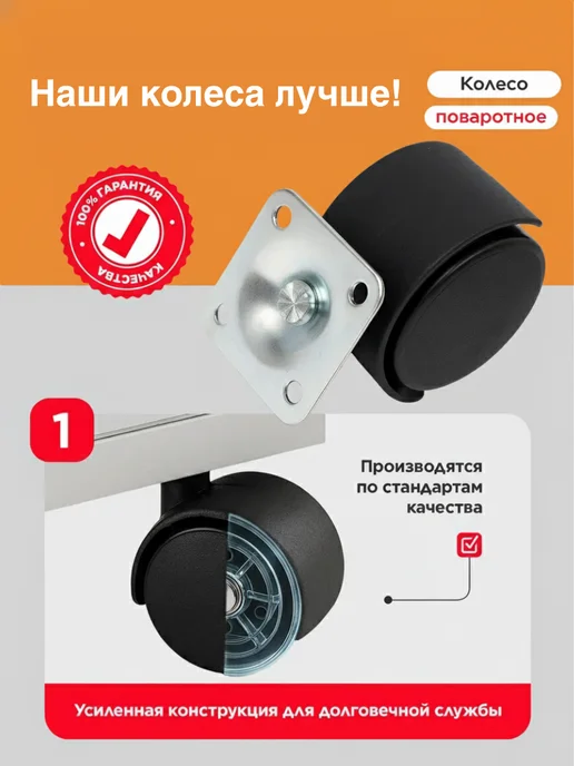 Колеса мебельные поворотные 50 мм с площадкой, набор 4 шт, 4 шт, фото 2