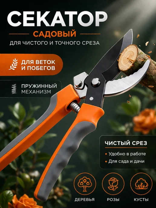 Ручной секатор садовый, серый