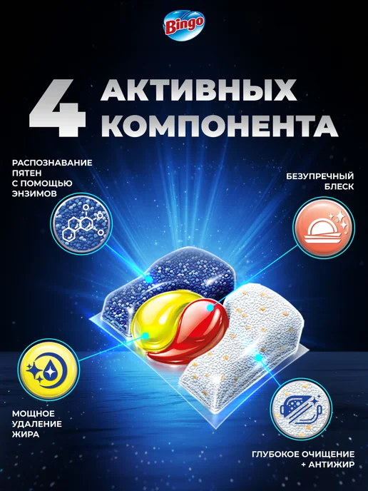 Bingo Капсулы для посудомоечной машины Dishwasher Pro 80 шт, 80 шт, фото 3