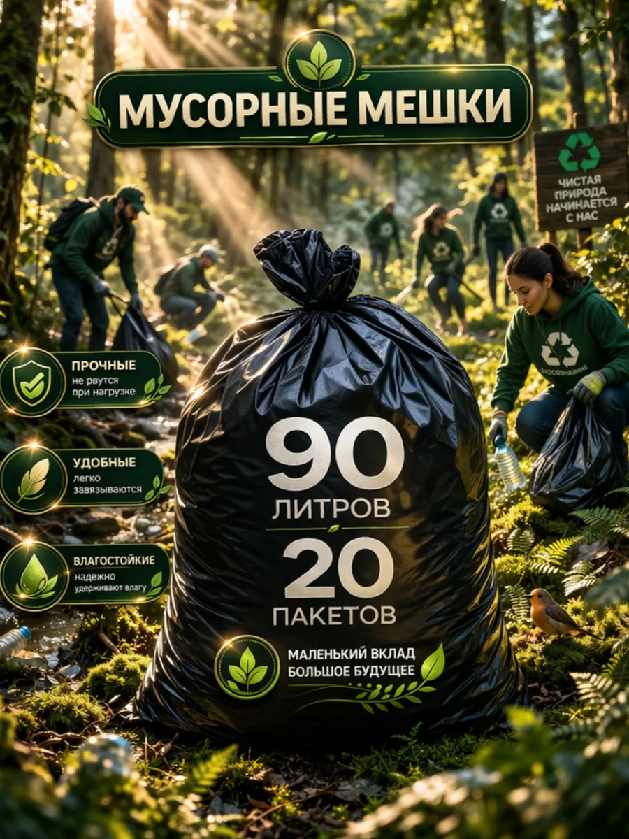 Мусорные мешки 90 л прочные