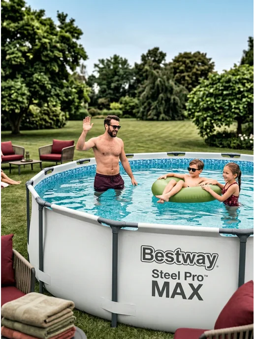 Bestway Бассейн каркасный ротанг 305х76 см круглый большой 561JE, вариант, фото 5