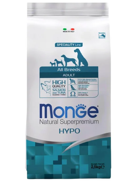 Сухой корм MONGE Hypo для собак, гипоаллергенный, лосось, тунец, 2,5 кг