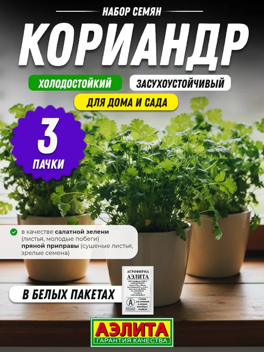 Агрофирма АЭЛИТА Кинза семена для огорода и подоконника 3 шт, 3 шт