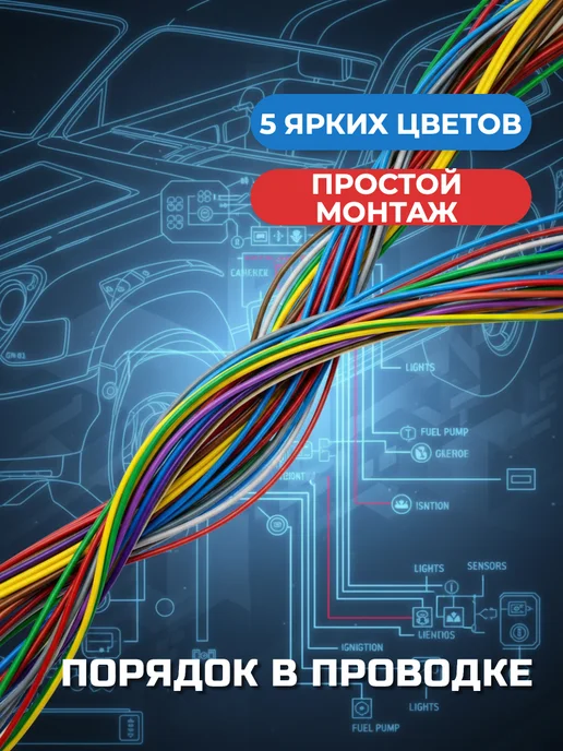 ЭКЗ Провод автомобильный медный ПВАМ 0.5 кв.мм. 5 цветов по 1 м, 5 цв., 1 м, фото 2