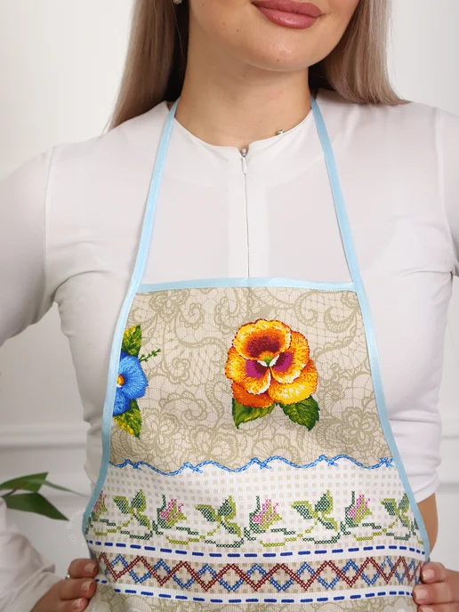 Кузькина Хатка Фартук женский для кухни с прихватками, голубой, фото 6