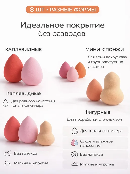 Набор спонжей для макияжа, розовый, фото 2