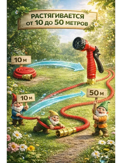 Растягивающийся шланг для полива 50 м, 50 м, фото 2