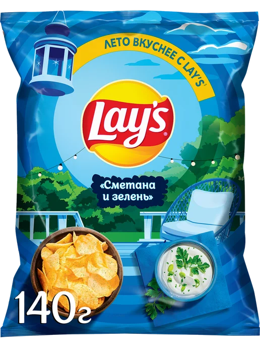 Lay's Чипсы картофельные Сметана и зелень, 225г, 140 г, 3 шт, фото 2