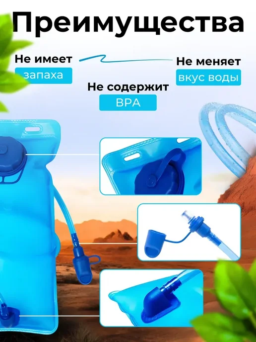 Гидратор, питьевая система для воды 2 литра, синий, фото 2