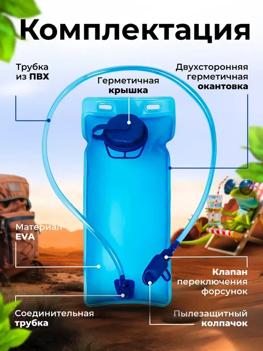 Гидратор, питьевая система для воды 2 литра, синий, фото 4