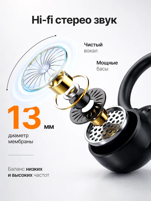 JUSTBASS Наушники беспроводные спортивные с шумоподавлением, черный, фото 6